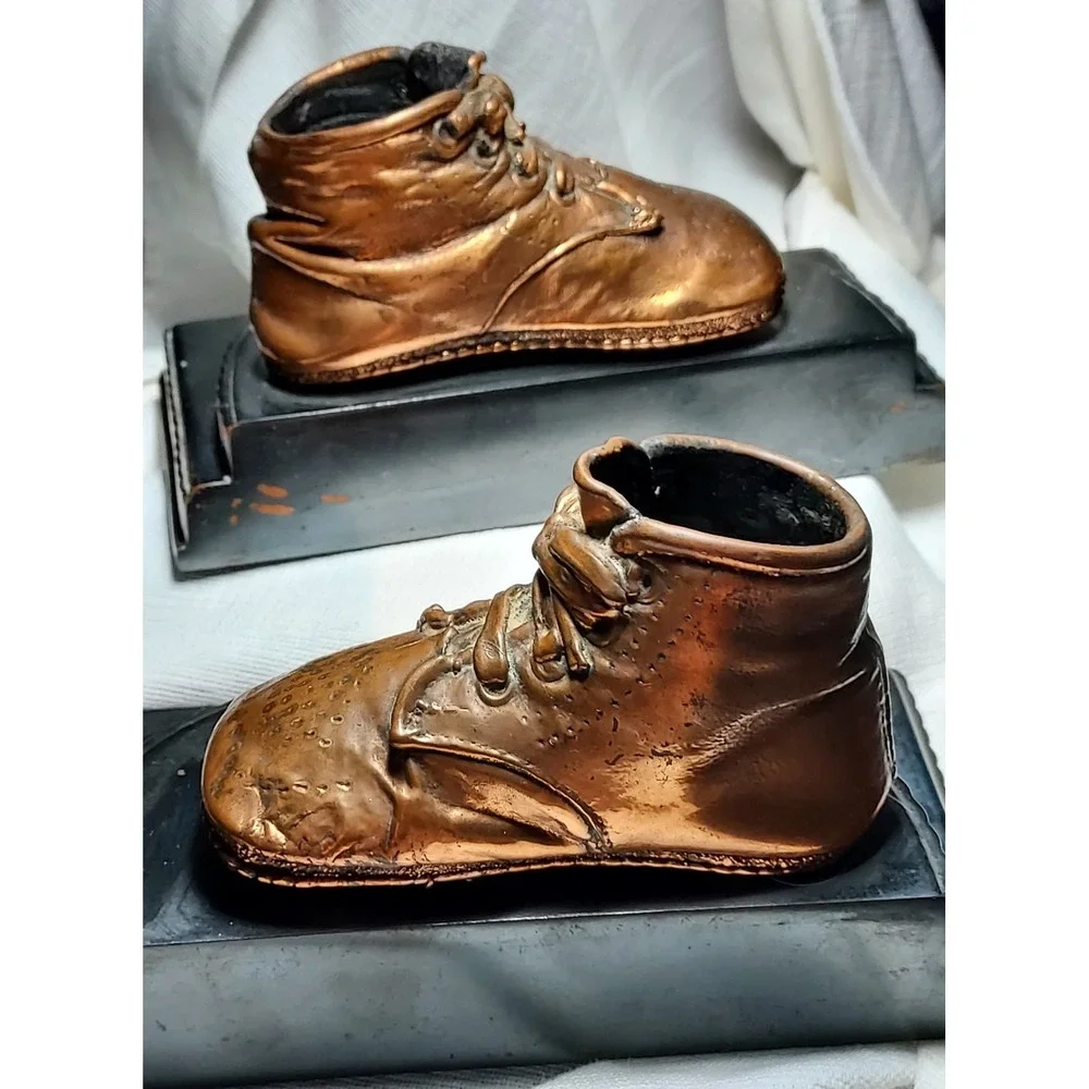 Vintage Bronze Copper Baby Shoe Bookends‎
